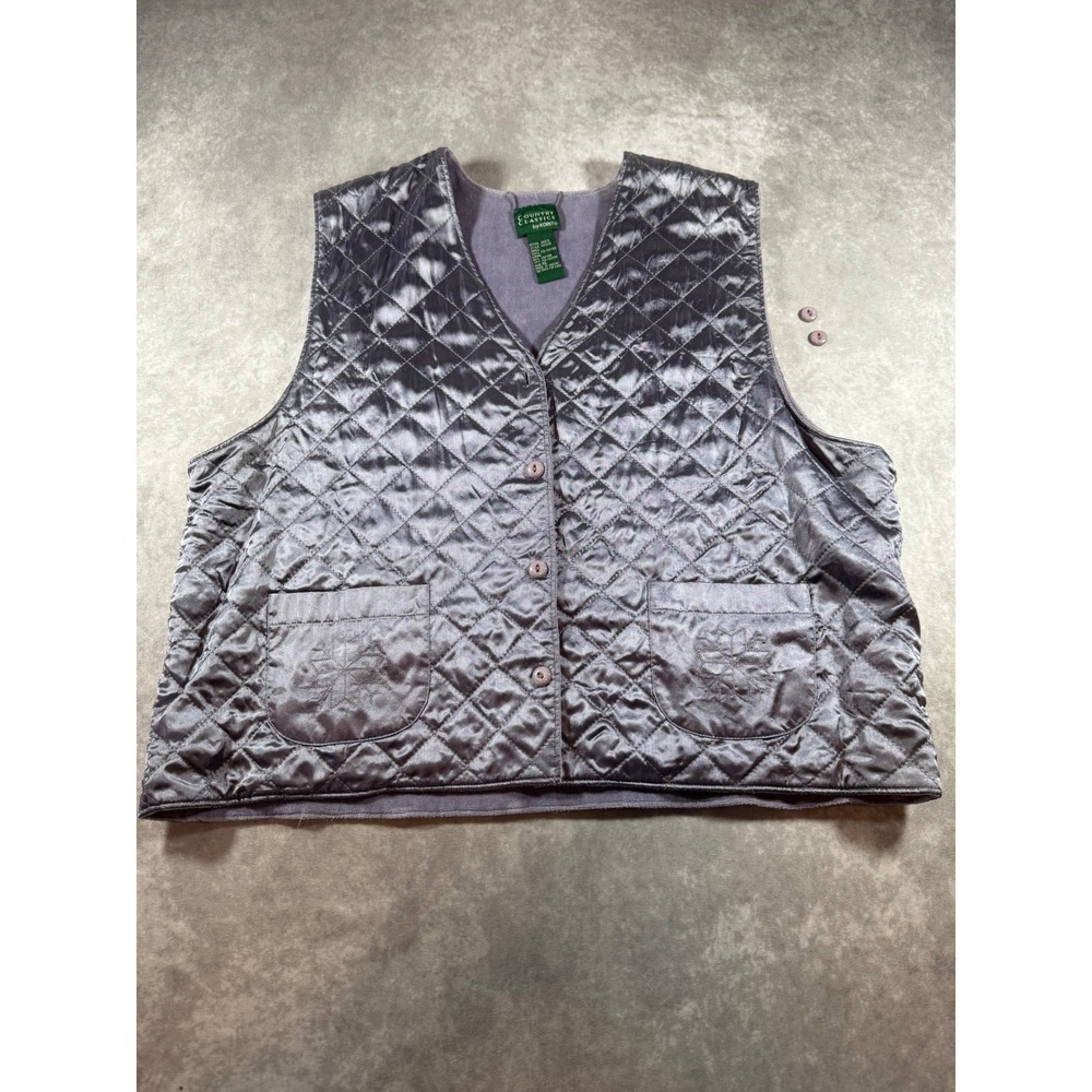 Country Classics by Koret Quilted Vest Lavender Purple Satin Snowflake XL
